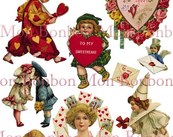 Vintage Victorian Valentine Clip Art Digital Collage Sheet - INSTANT DOWNLOAD