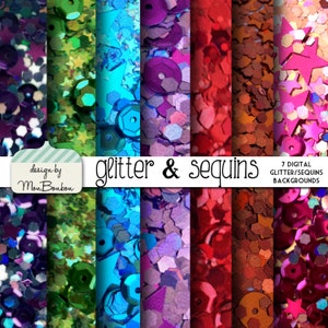 Glitter & Sequins Digital Paper Backgrounds Pack 8.5x11 inch  A4  - INSTANT DOWNLOAD