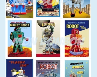 Vintage Retro Robots Digital Download Collage Sheet - INSTANT DOWNLOAD