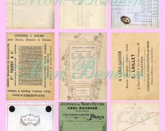 Digital French Vintage Ephemera ATC Backgrounds Collage Sheet  2.5 x 3.5  inches - INSTANT DOWNLOAD