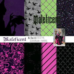 Maleficent Inspired  8.5x11 A4 Digital Paper Pack for Digital Scrapbooking, Party Supplies, etc -INSTANT DOWNLOAD -