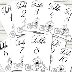 Cinderlla Wedding Table Numbers - Instant Download, Print at Home, Cinderella Wedding Table Numbers 4x6, Princess Wedding Supplies