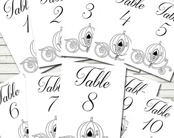 Cinderlla Wedding Table Numbers - Instant Download, Print at Home, Cinderella Wedding Table Numbers 4x6, Princess Wedding Supplies