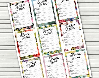 Taschenbuchstabe Rückseite - Taschenkartenvorlage - Taschenkartenetiketten - Sammelkartenrücken Florals - Vorlage für Taschenkarten SOFORT DOWNLOAD