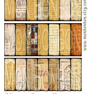 May include: A collage sheet of vintage paper textures in shades of brown, beige, and white. The sheet is divided into nine sections, each featuring a different pattern or design. Some sections include text, numbers, and a ruler. The sheet is perfect for scrapbooking, card making, and other paper crafts.