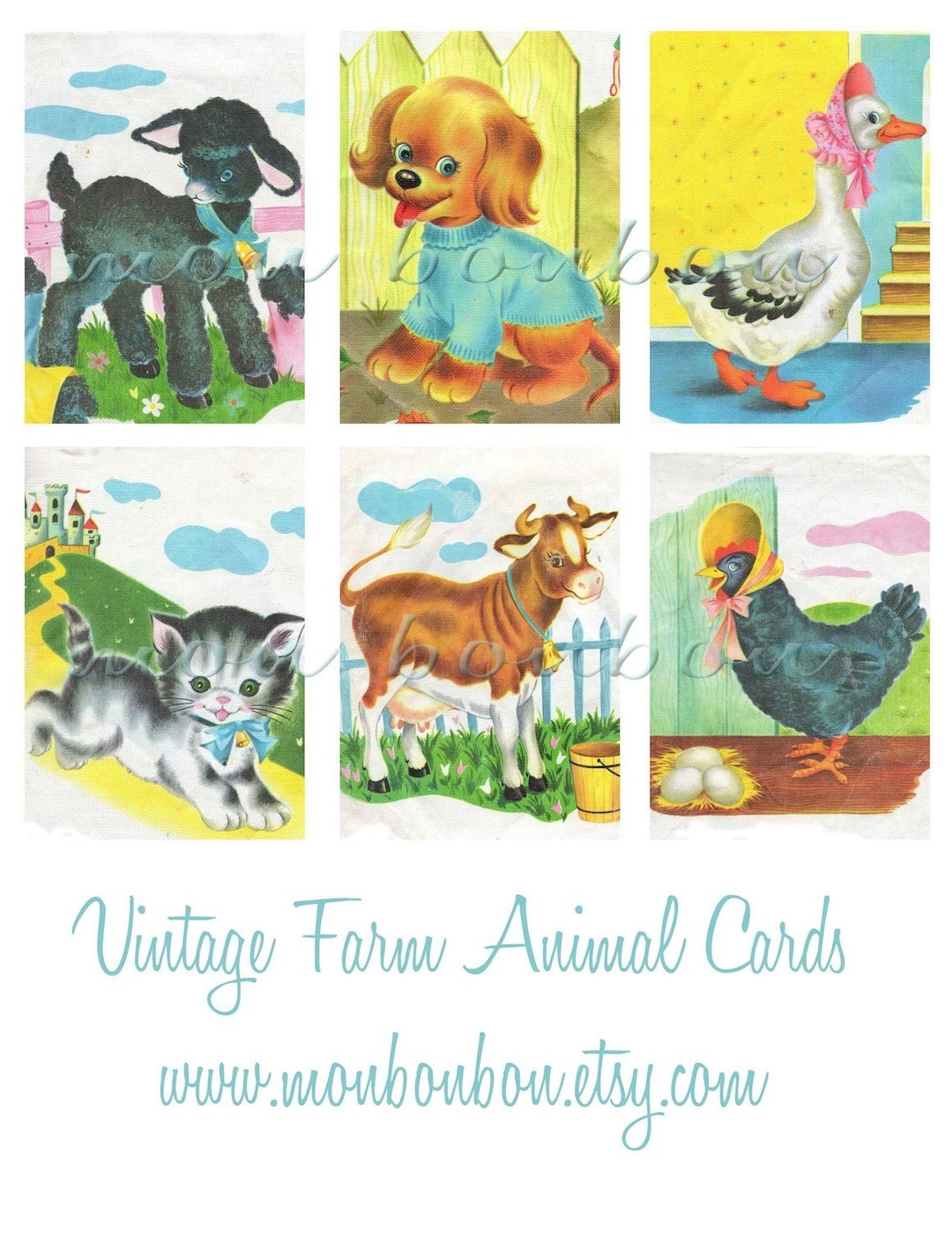 Digital Download Vintage Retro Children's Farm Animal Book Illustrations Collage Sheet DIY