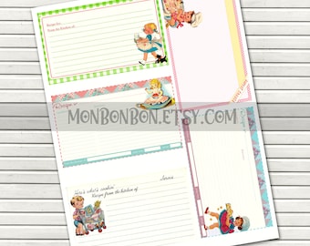 Vintage Retro Recipe Cards #2-   Cooking Journal - Adorable Retro Kids Recipe Cards - Retro Cooking Recipe Cards - 3x5 inch - Print At Home