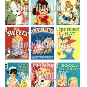 vintage Retro Girly Childrens Book Covers Digital Collage Sheet - Téléchargement instantané