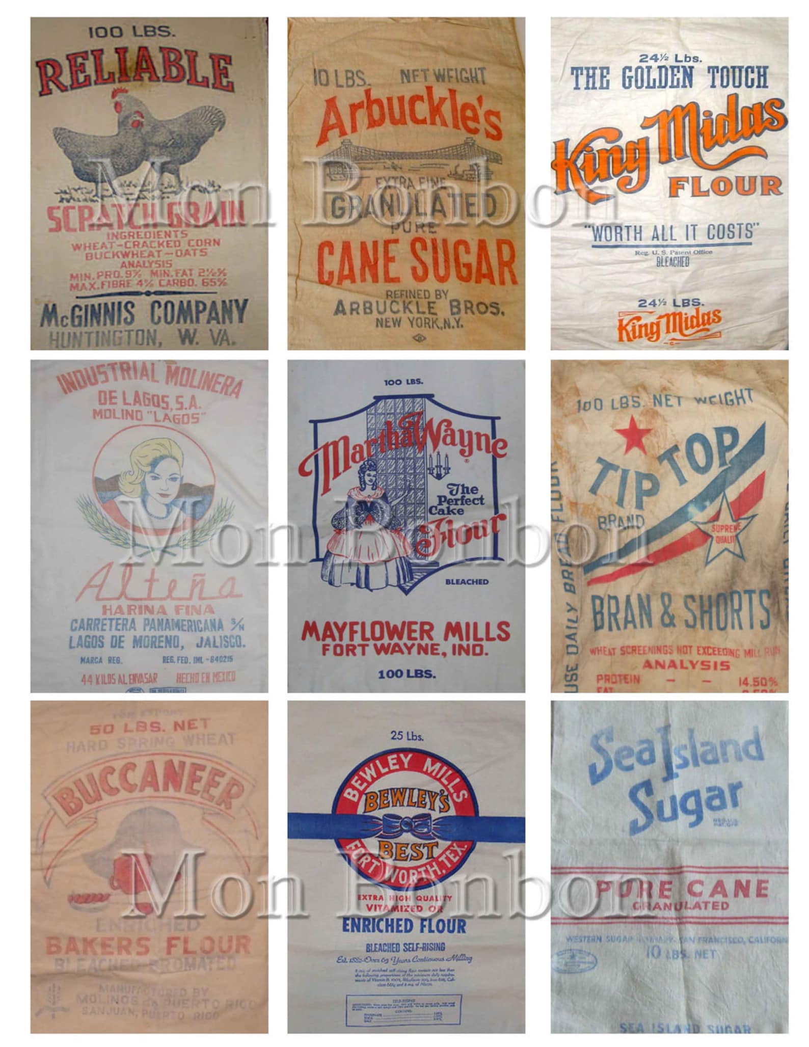 Vintage Flour Sugar and Feed Sack Digital Collage Sheet DIY Etsy