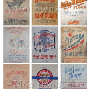 Vintage Flour, Sugar and Feed Sack Digital Collage Sheet - DIY Printable - INSTANT DOWNLOAD