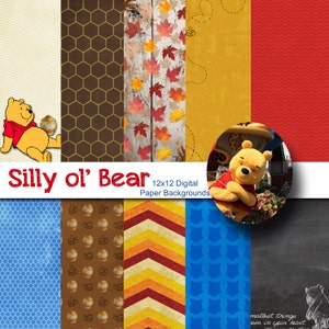 Winnie the Pooh Inspired 12x12 Digital Paper Backgrounds for Digital Scrapbooking, Party Supplies, etc -INSTANT DOWNLOAD -