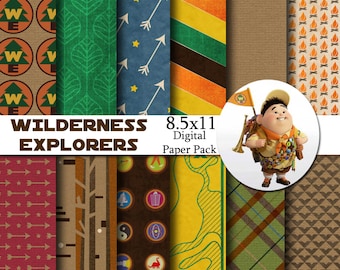 Wilderness Explorers - Up - Inspired 8.5x11 Digital Paper Pack for Digital Scrapbooking, Party Supplies, Invites - INSTANT DOWNLOAD
