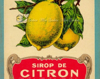 Digital Download of Large 8x10 Vintage French Sirop de Citron Label - DIY You Print Art Transfers - Instant Download