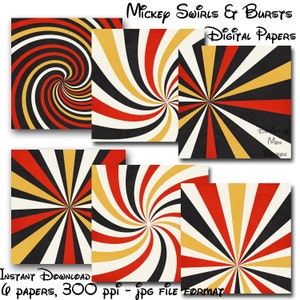 Mickey Mouse Inspired 12x12 Digital Paper Backgrounds for Digital Scrapbooking, Party Supplies, etc -INSTANT DOWNLOAD