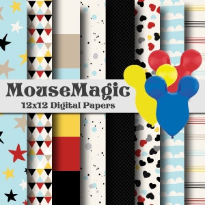 Mouse Magic 12x12 Digital Paper Backgrounds for Digital Scrapbooking - Park Hopping - Magic Vaction Paper - INSTANT DOWNLOAD -