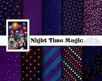 Night Time Magic 12x12 Digital Paper Backgrounds for Digital Scrapbooking -INSTANT DOWNLOAD -