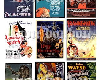 Vintage Retro Hollywood Halloween Horror Scary Movie Posters ATC sized for your altered art, card, and tag making supplies  No. 1113