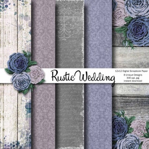 Rustic Wedding Digital Scrapbook Paper - Country Wedding Papers - Shabby Chic Digital Wedding Paper - Wood and Lace - 12x12 Instant Download