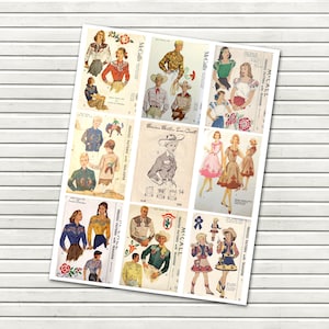 Vintage Western Wear Sewing Patterns Tags - Western Clipart Sheet - Cowboys and Cowgirls - Pocket Letter Tags - Gift Tags - DESCARGA INSTANTÁNEA