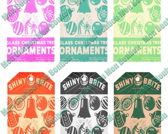 Digital Printable Sheet of vintage Retro Shiny Brite Shipping Tags Collage Sheet - DIY Printable - TÉLÉCHARGEMENT INSTANTANÉ