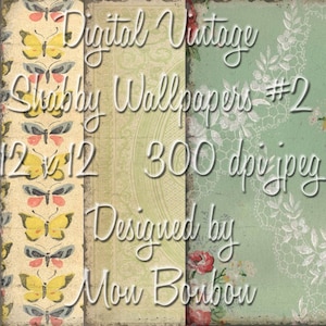 Three 12 x 12 Vintage Shabby Victorian French Distressed Wallpaper Backgrounds- Instant Download - Digital Printable Scrapbook Papers