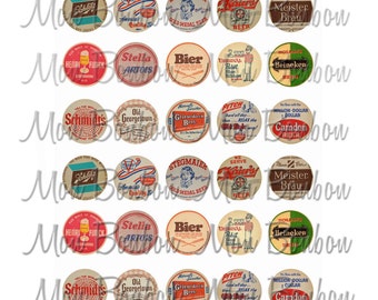 Digital Collage Sheet of Vintage Beer Coasters Collage Sheet - 1 inch Circles for bottlecaps - DIY Printable - INSTANT DOWNLOAD