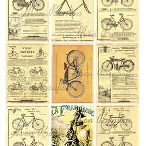 Foglio di collage digitale di pagine e immagini del catalogo di biciclette francesi d'epoca - INSTANT DOWNLOAD
