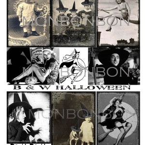 Vintage Black and White Halloween Wicked Fun Pictures Digital Collage Sheet - DIY Printable - INSTANT DOWNLOAD