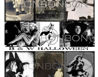 Vintage schwarz und weiß Halloween Wicked Spaß Bilder digitale Collage Blatt - DIY druckbare - INSTANT DOWNLOAD