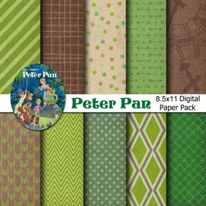 Peter Pan inspiriertes digitales Papier Hintergründe - 8.5x11 A4 Größe - INSTANT DOWNLOAD