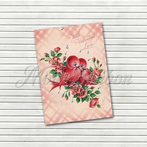 Vintage Retro Valentine Love Birds - Ephemera de la carte de la Saint-Valentin - transfert d'image clipart Saint-Valentin. Image PNG et JpG - TÉLÉCHARGEMENT IMMÉDIAT