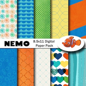 Nemo Inspired 8.5x11 A4 Digital Paper Pack for Digital Scrapbooking, Party Supplies, etc -INSTANT DOWNLOAD -