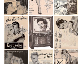 Digital Collage Sheet of Vintage Retro Advertising Images No. 3 - DIY You Print - INSTANT DOWNLOAD