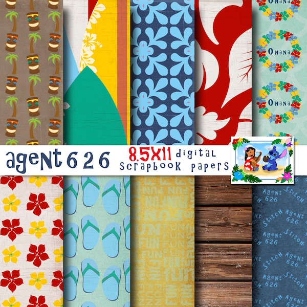 Lilo &Stitch Inspired 8.5x11 A4 Fondos de papel digital para scrapbooking digital - Party Supplies -DESCARGA INSTANTÁNEA -
