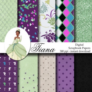 Princess and the Frog Digital Scrapbook Background Papers - 12x12 - Tiana Party - TÉLÉCHARGEMENT INSTANTANÉ