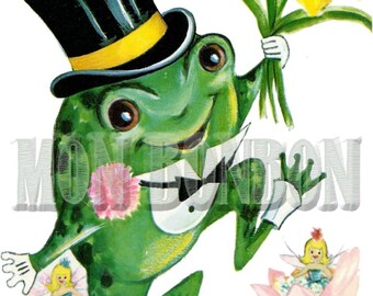 Cute Retro Frog Clip Art Illustration .PnG and .JPG - DiY Printable - INSTANT DOWNLOAD