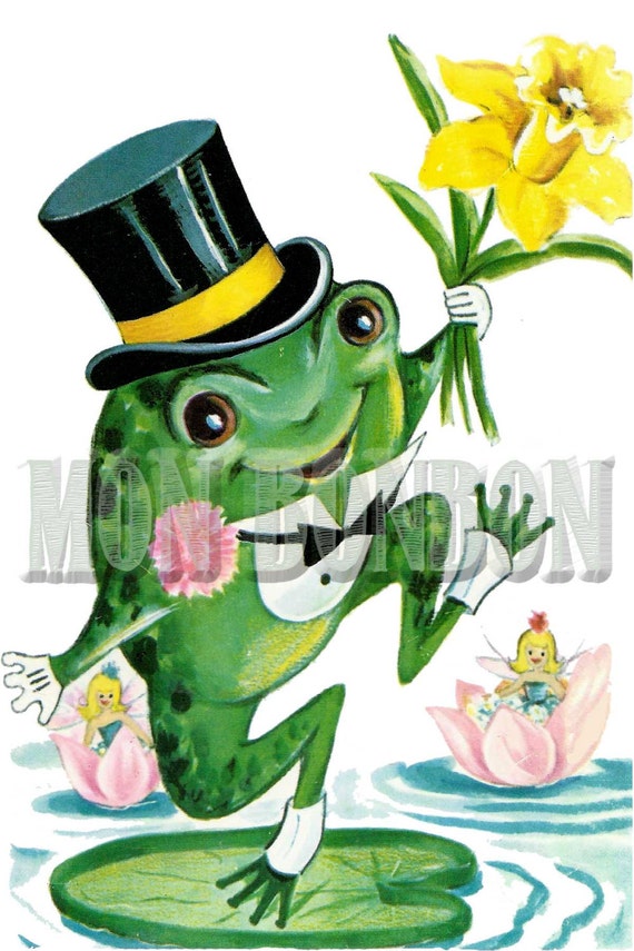 Cute Retro Frog Clip Art Illustration .PnG and .JPG - DiY Printable - INSTANT DOWNLOAD