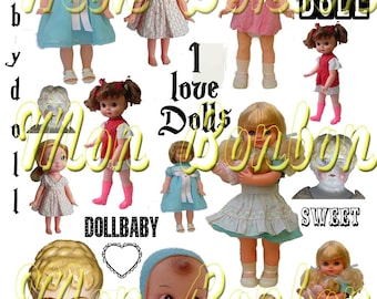 Vintage Retro Dolls Digital Collage Sheet  - DIY Printable - INSTANT DOWNLOAD