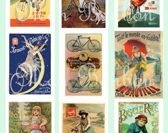 Vintage Retro Bicycle AtC size Digital Download Collage Sheet - DIY Printable - INSTANT DOWNLOAD