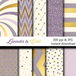 Lavender & Gold Digital Paper Backgrounds Pack - 12x12  -Pink, Cream, Gold, Metallic- INSTANT DOWNLOAD