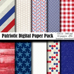 Patriotic Digital Paper Pack - 4th of July Paper - Independence Day - America Clipart - July 4th Paper - Red White and Blue Instant Download