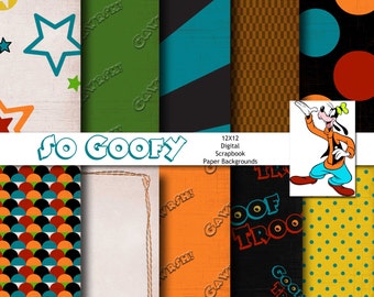 Goofy Inspired 12x12 Digital Paper Backgrounds for Digital Scrapbooking, Party Supplies, etc -INSTANT DOWNLOAD -