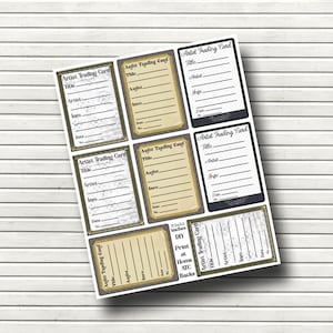 ATC-kaartruggen - afdrukbare doe-het-zelf - info artiest ruilkaart - ATC achterkant vintage thema - direct downloaden - dagboekkaartinfo - 2,5 x 3,5 inch