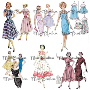 Retro Sewing Pattern Girls Clip Art Digital Collage Sheet- .png and .jpg format - INSTANT DOWNLOAD