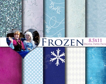 Frozen Inspired 8.5x11 A4 Digital Paper Pack for Digital Scrapbooking, Party Supplies, etc -INSTANT DOWNLOAD -
