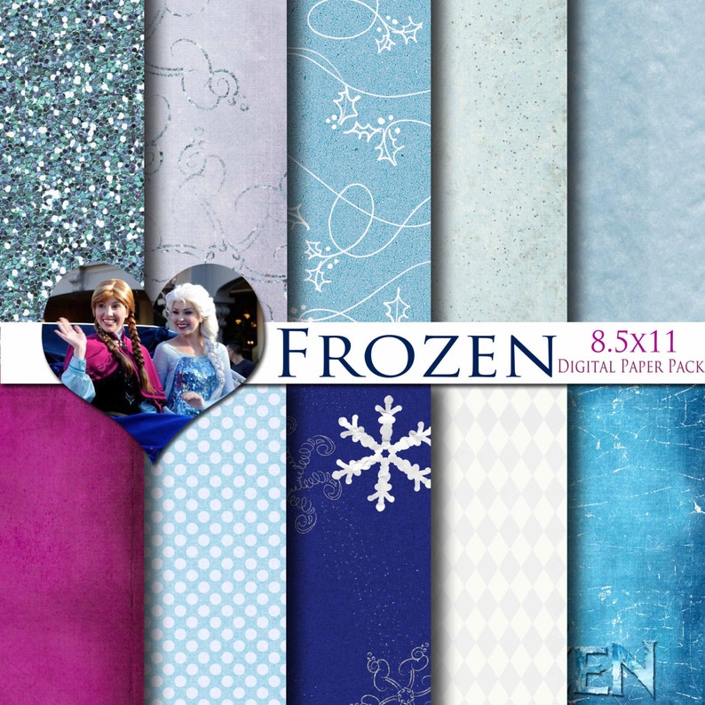 Frozen Inspired 8.5x11 A4 Digital Paper Pack for Digital Scrapbooking, Party Supplies, etc INSTANT DOWNLOAD image 1
