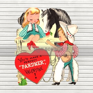 Vintage Retro Valentine Cowboy and Cowgirl -  Western Valentine - Clip Art Image Transfer  .PnG and JpG Image - INSTANT DOWNLOAD