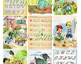 Digital Collage Sheet of Vintage and Retro School Days Childrens Books and Elementary Books Images- DiY Printables - INSTANT DOWNLOAD