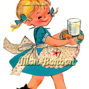 Cute Retro Happy Birthday Little Girl Illustration .PnG  - DIY Printable - Digital Clip Art - INSTANT DOWNLOAD