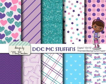 McStuffins Inspired 12x12 Digital Paper Backgrounds for Digital Scrapbooking, Party Supplies, etc -INSTANT DOWNLOAD -